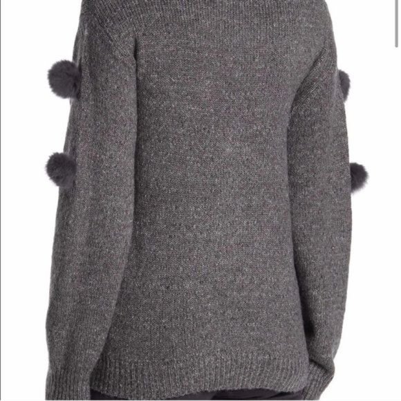 CLICHE Michelle Nicole Genuine Rabbit Fur Pompom Sweater - NWT - Large - Picture 2 of 3